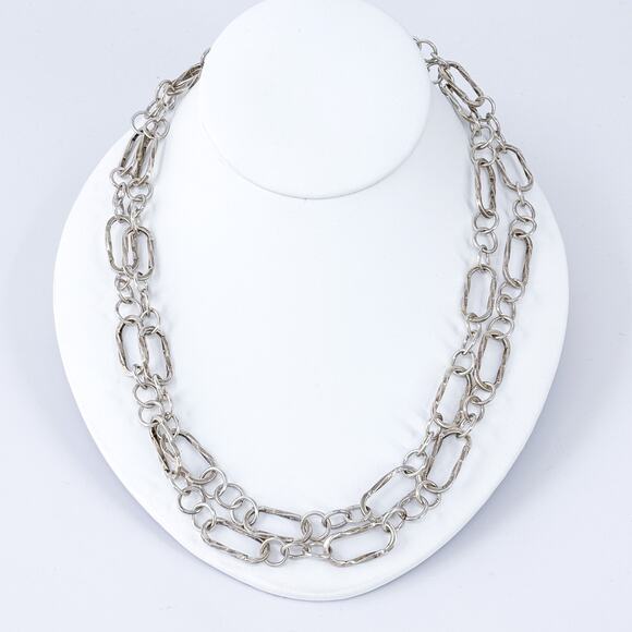 Vintage Sterling Silver 925 Long Hammered Link Chain Necklace 42” - Picture 1 of 4